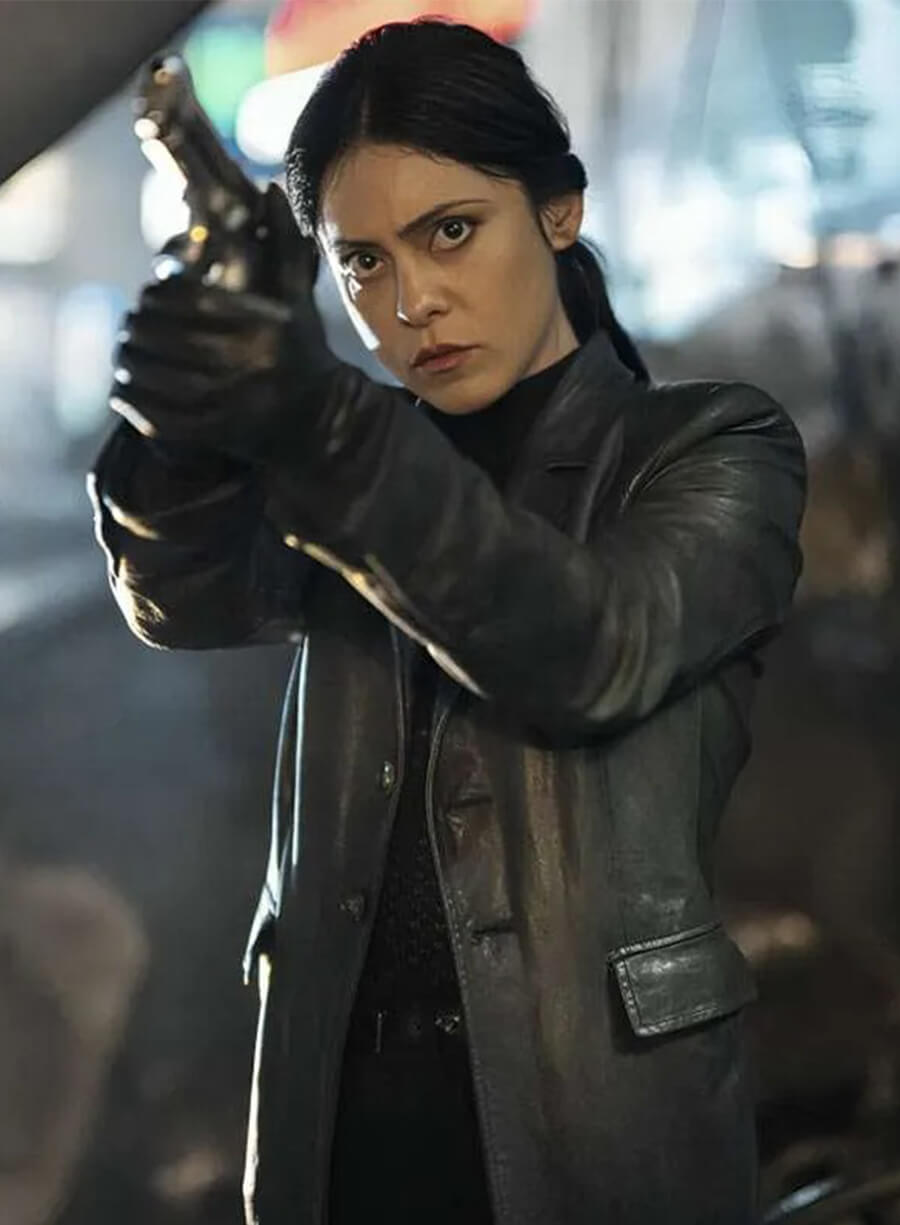Play Dirty 2025 Rosa Salazar Zen Black Leather Coat