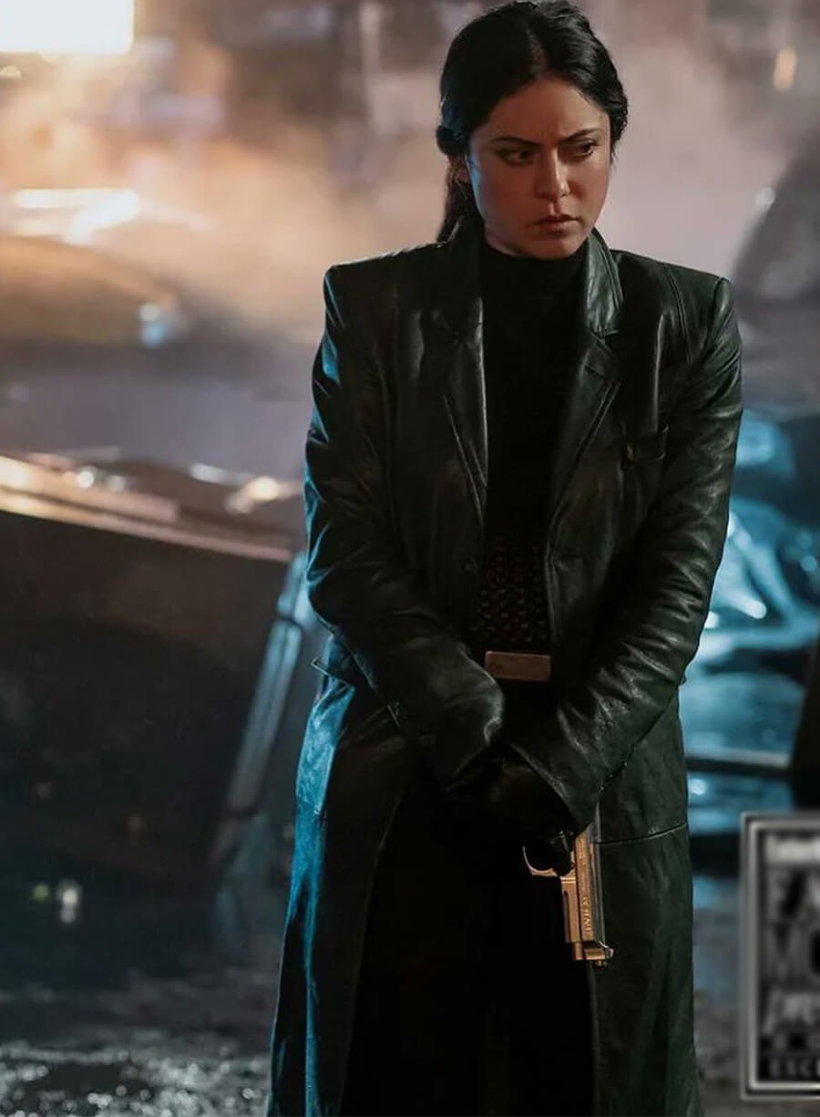 Play Dirty 2025 Rosa Salazar Zen Black Leather Coat