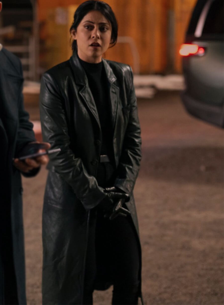 Play Dirty 2025 Rosa Salazar Zen Black Leather Coat