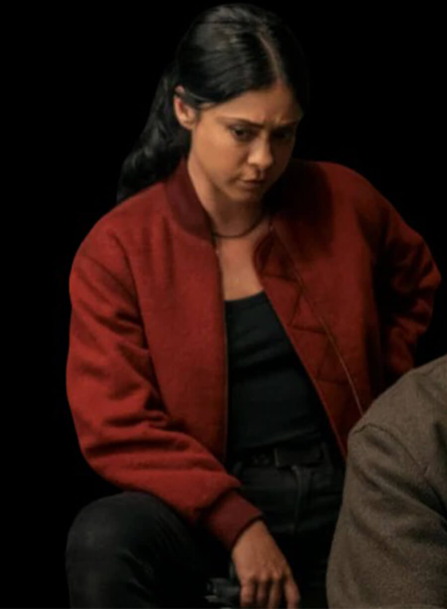 Play Dirty 2025 Rosa Salazar Zen Maroon Bomber Jacket 