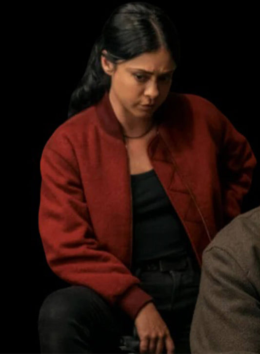 Play Dirty 2025 Rosa Salazar Zen Maroon Bomber Jacket 