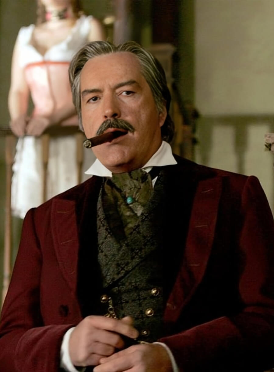 Powers Boothe Deadwood Cy Tolliver Maroon Coat