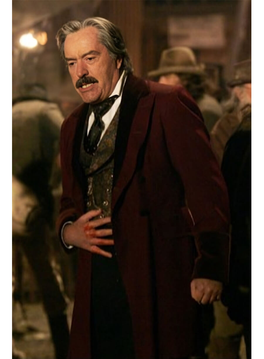 Powers Boothe Deadwood Cy Tolliver Maroon Coat