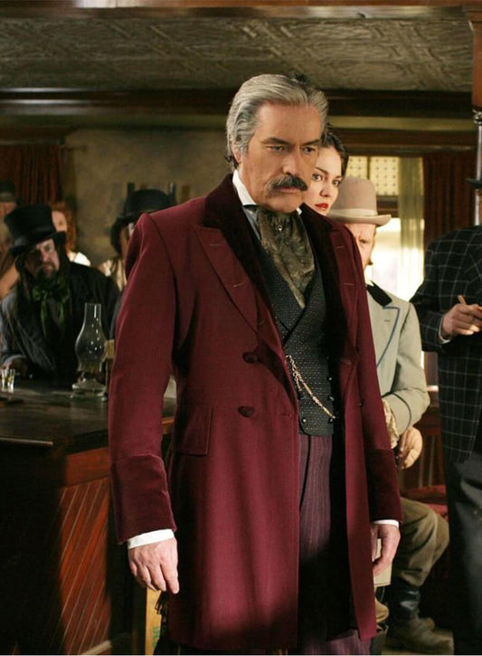 Powers Boothe Deadwood Cy Tolliver Maroon Coat