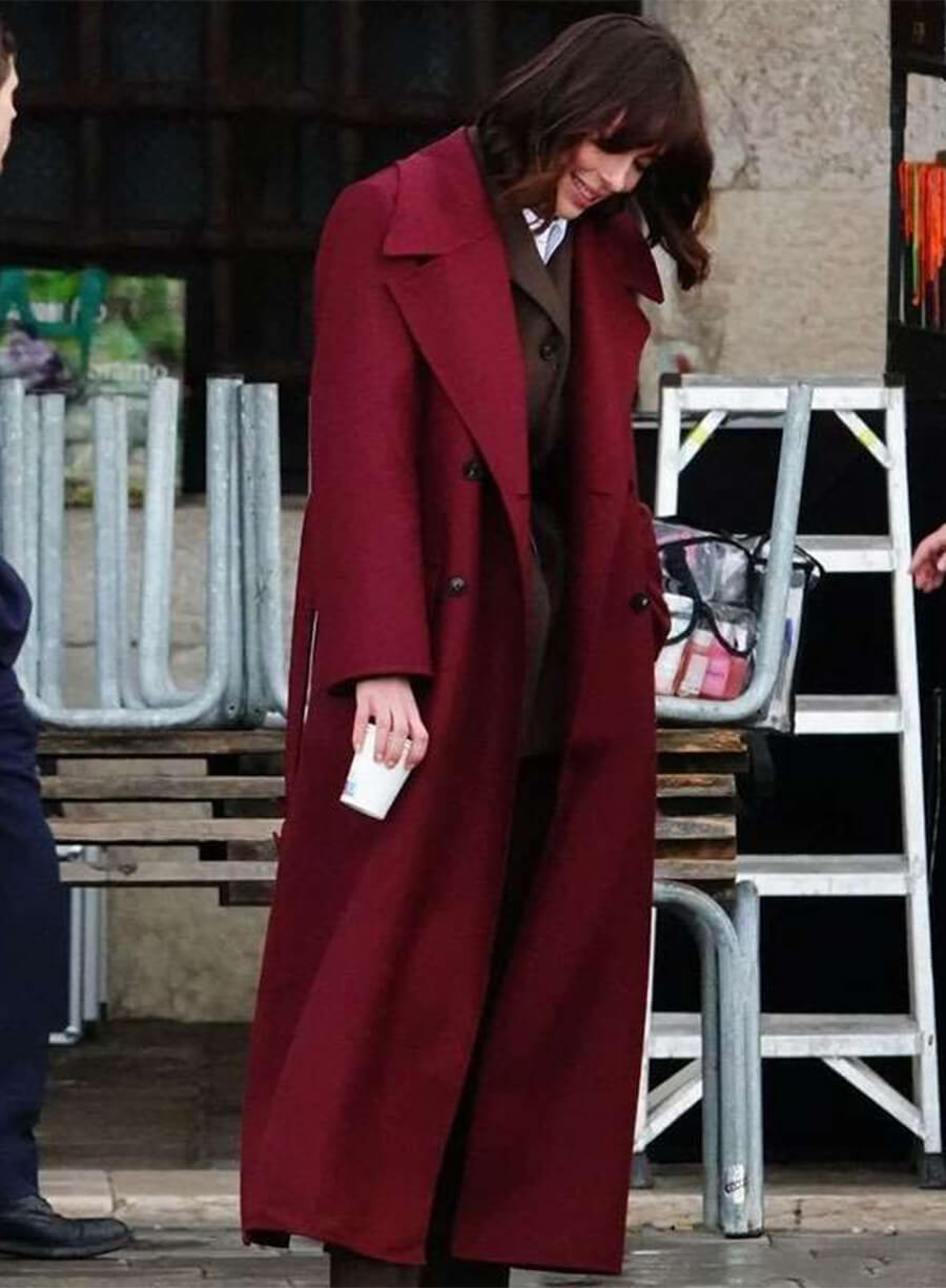 Rebecca Hall The Beauty 2026 Jordan Bennett Maroon Coat