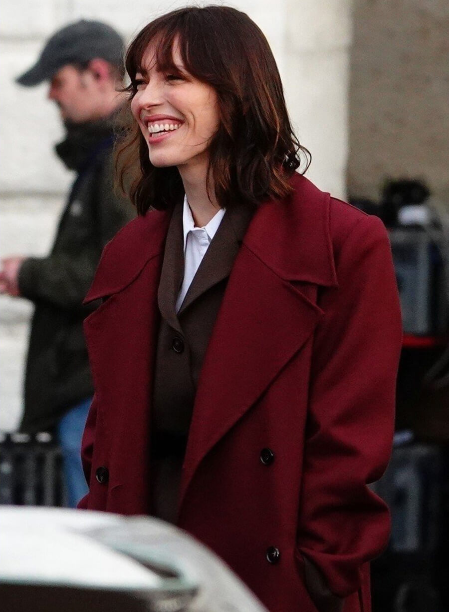 Rebecca Hall The Beauty 2026 Jordan Bennett Maroon Coat