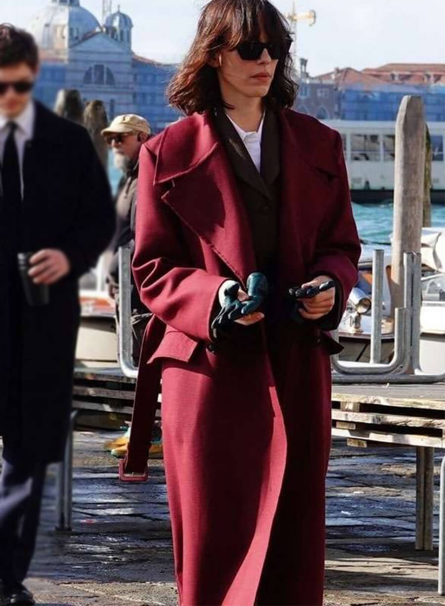 Rebecca Hall The Beauty 2026 Jordan Bennett Maroon Coat