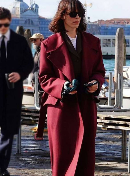 Rebecca Hall The Beauty 2026 Jordan Bennett Maroon Coat