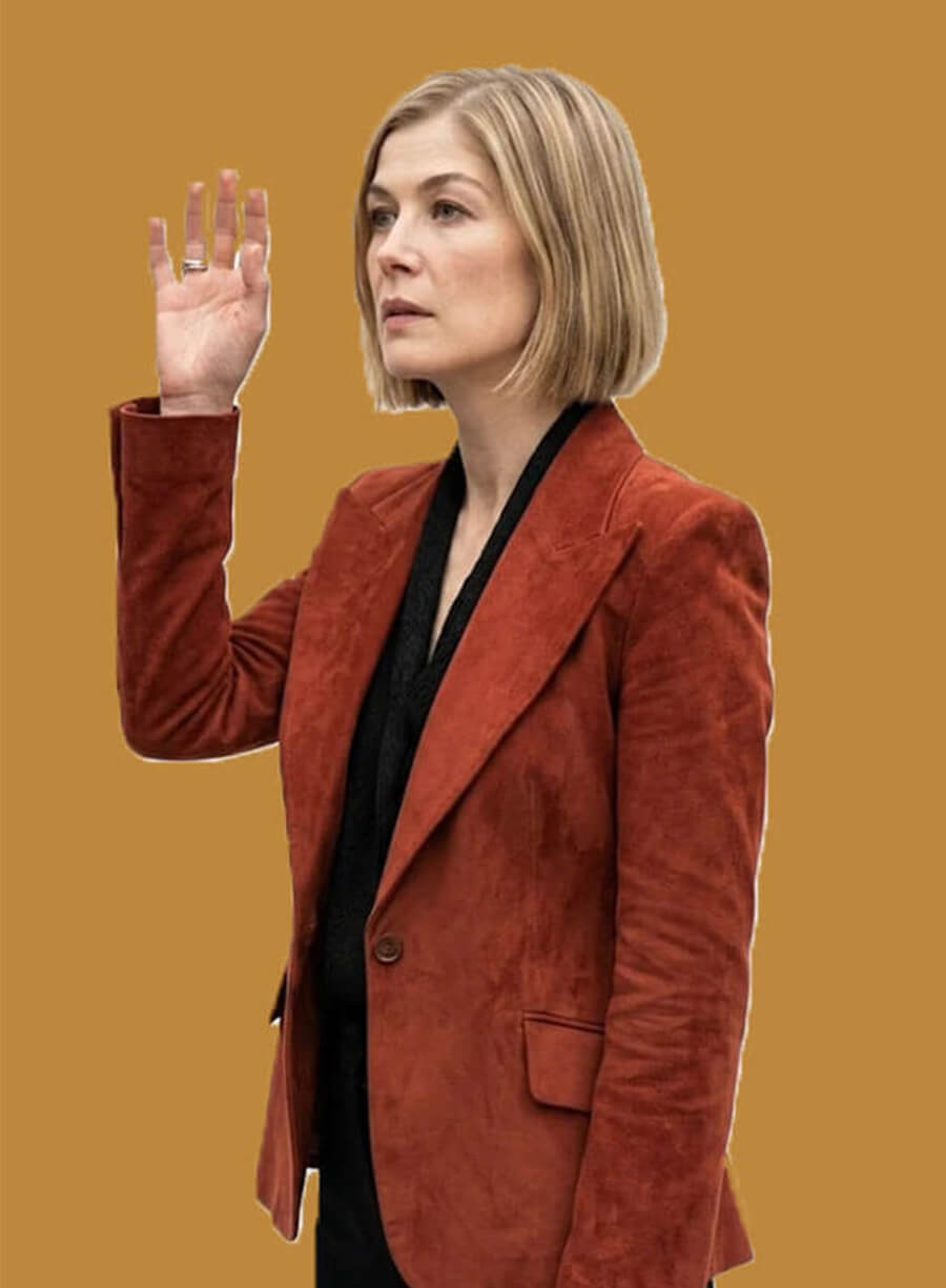 Rosamund Pike Ladies First 2026 Alex Fox Suede Blazer