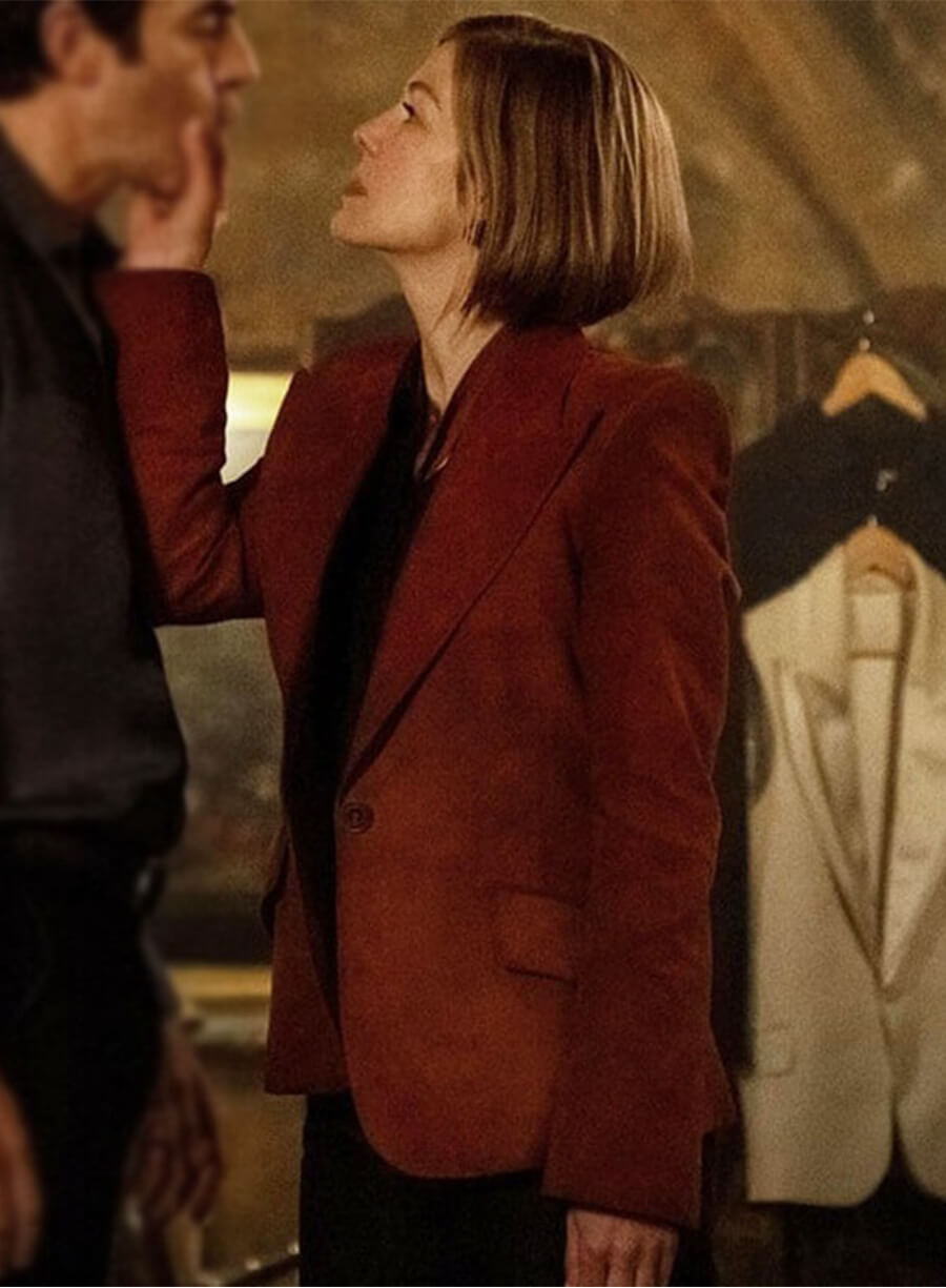 Rosamund Pike Ladies First 2026 Alex Fox Suede Blazer