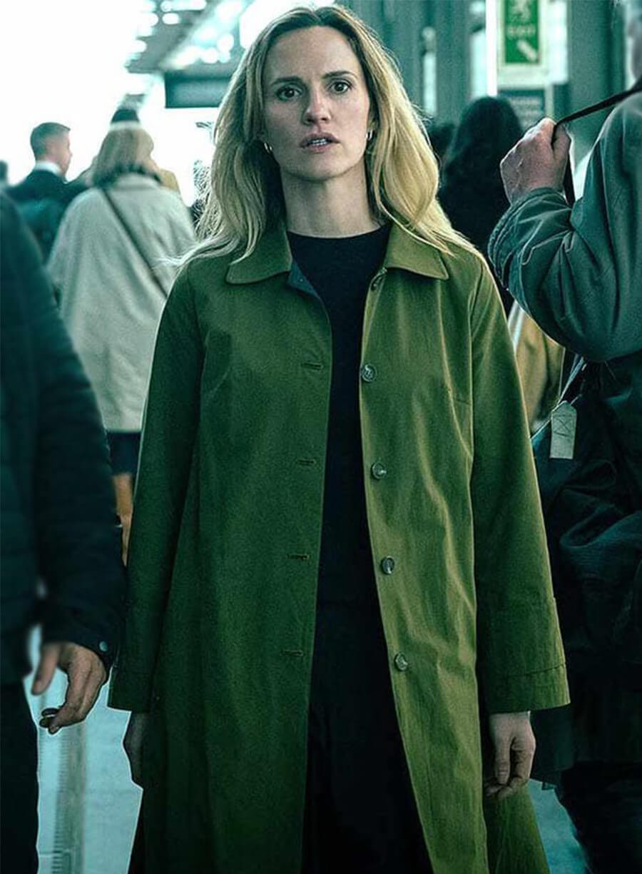 Ruth Bradley Slow Horses Emma Flyte Green Coat