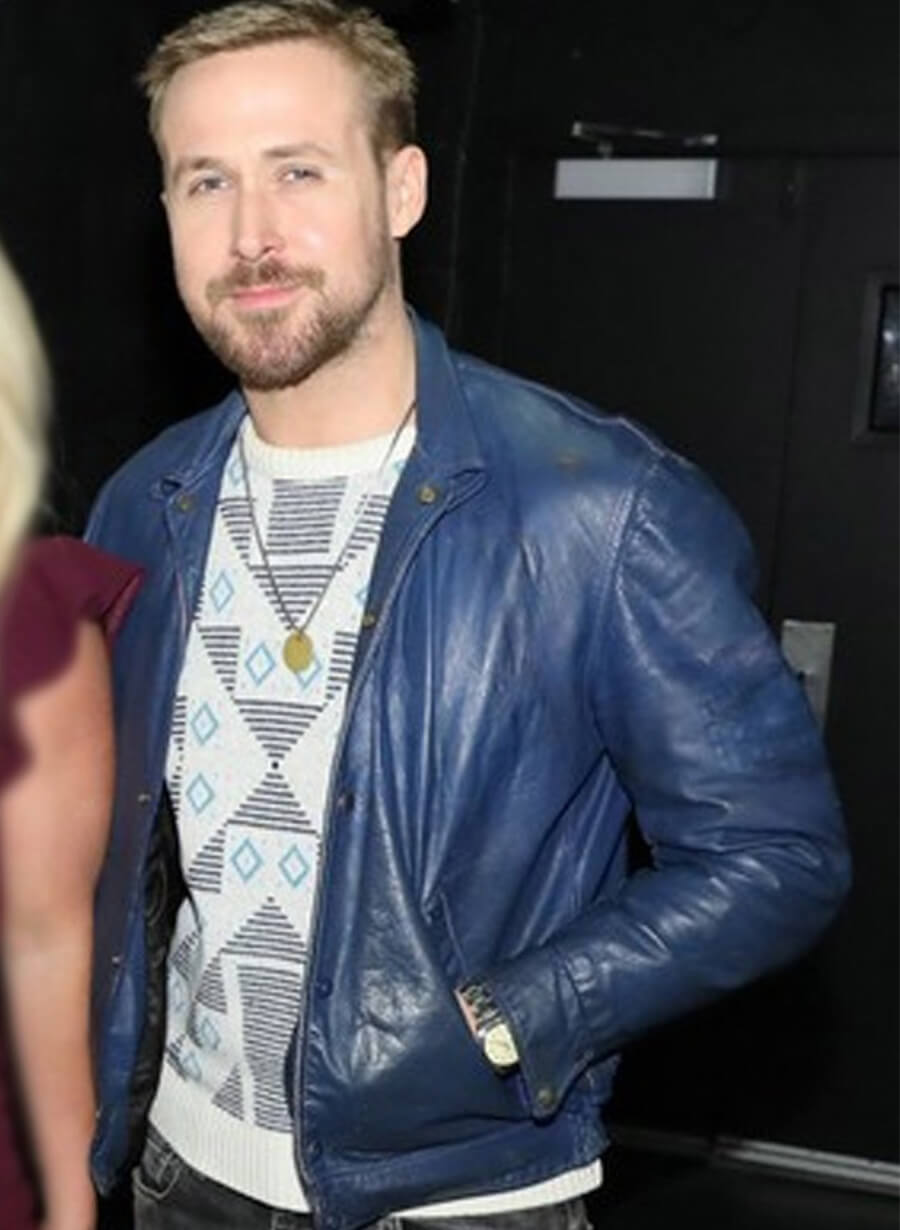 Ryan Gosling Leather Blue Jacket