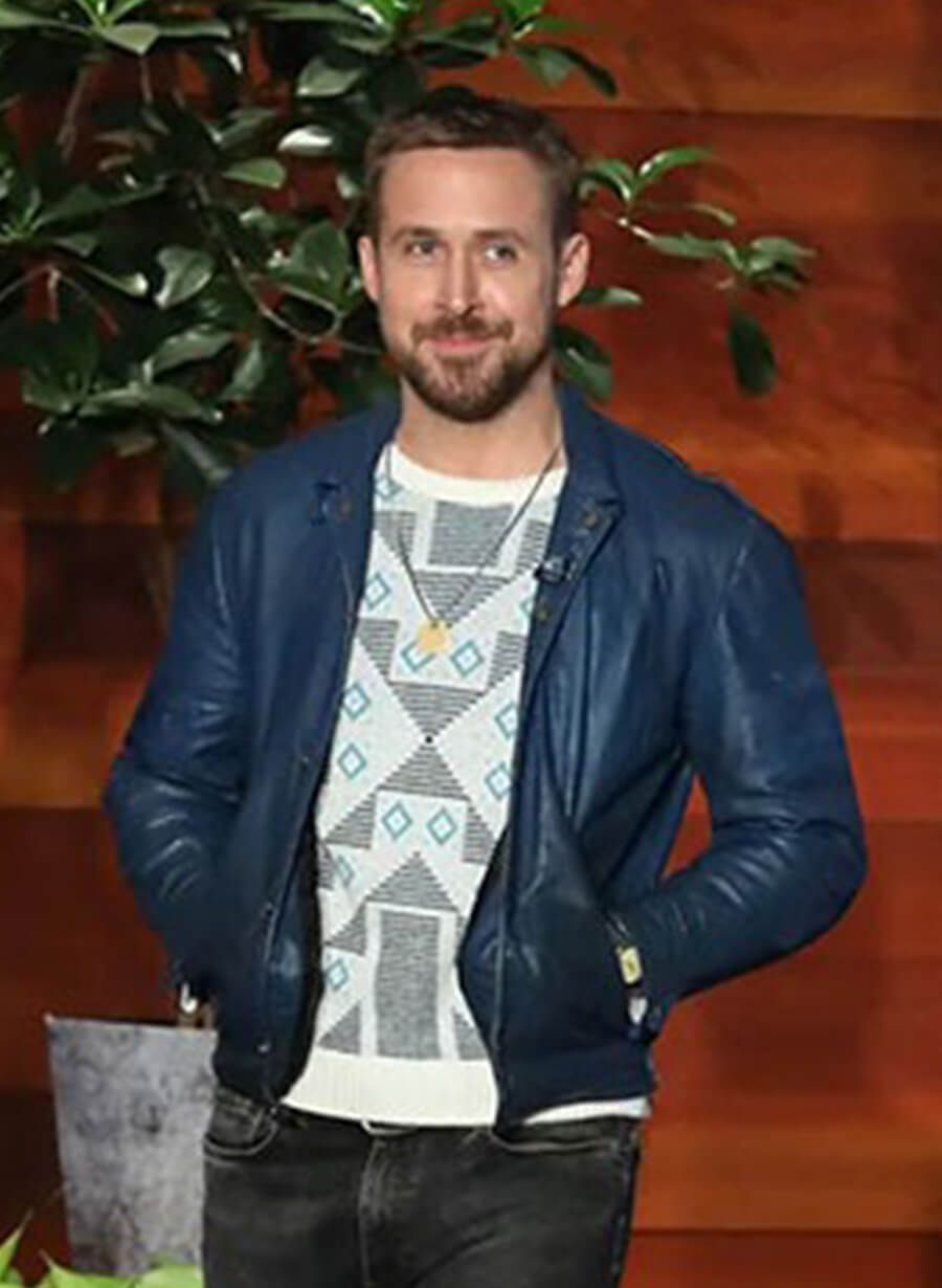 Ryan Gosling Leather Blue Jacket