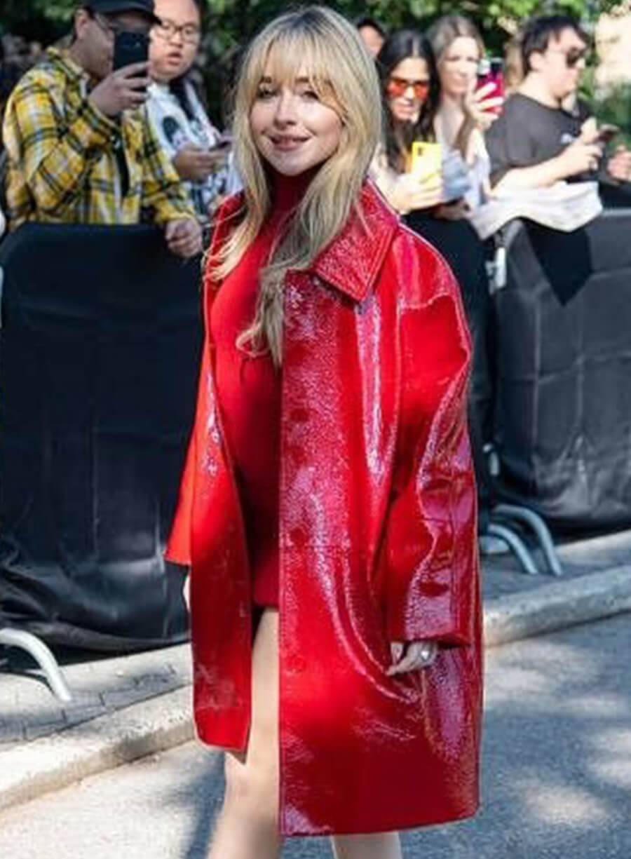 Sabrina Carpenter NYFW Event Red Leather Coat