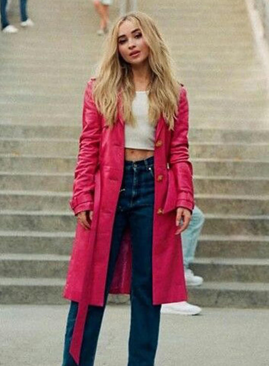 Sabrina Carpenter Red Leather Coat