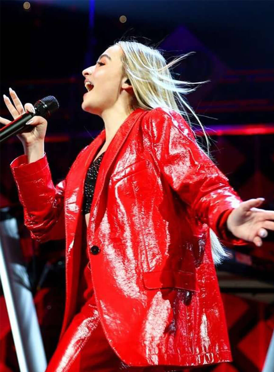 Sabrina Carpenter Red Leather Blazer