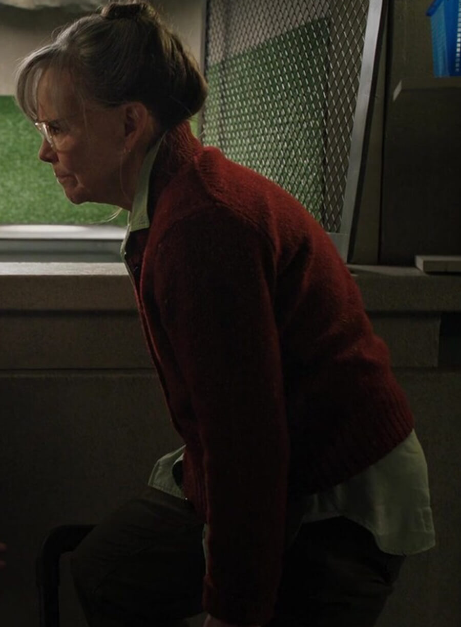 Sally Field Remarkably Bright Creatures Tova Red Cardigan Sweater