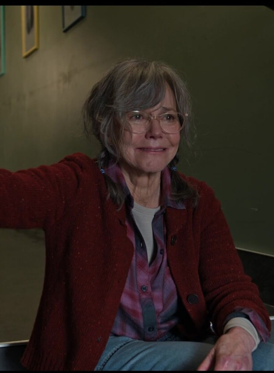 Sally Field Remarkably Bright Creatures Tova Red Cardigan Sweater