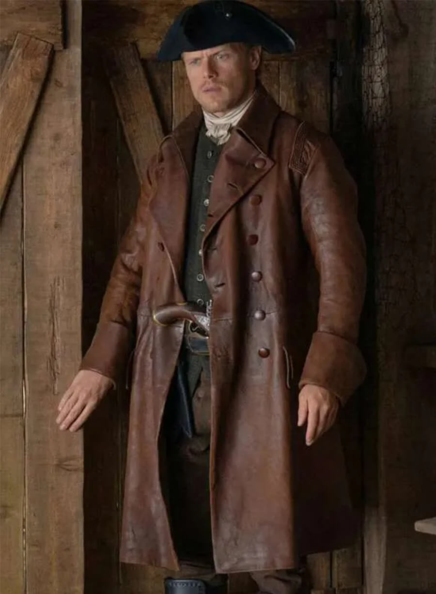 Sam Heughan Outlander Jamie Fraser Brown Leather Coat