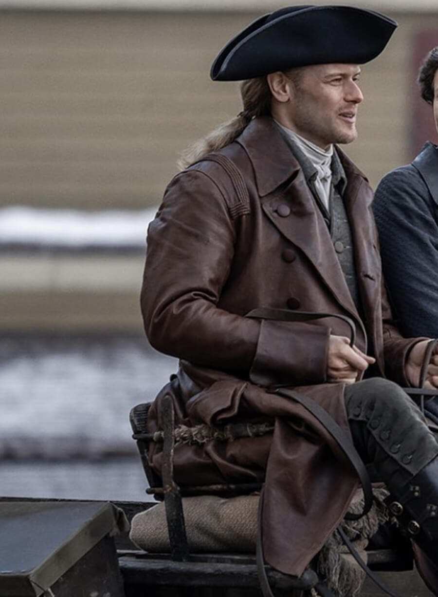Sam Heughan Outlander Jamie Fraser Brown Leather Coat
