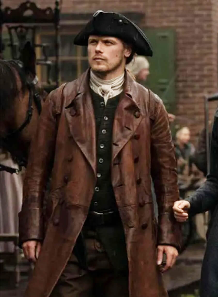 Sam Heughan Outlander Jamie Fraser Brown Leather Coat