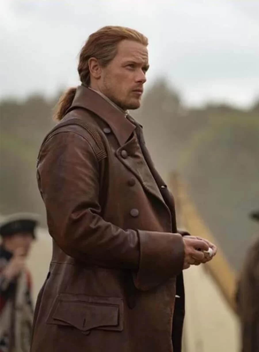 Sam Heughan Outlander Jamie Fraser Brown Leather Coat