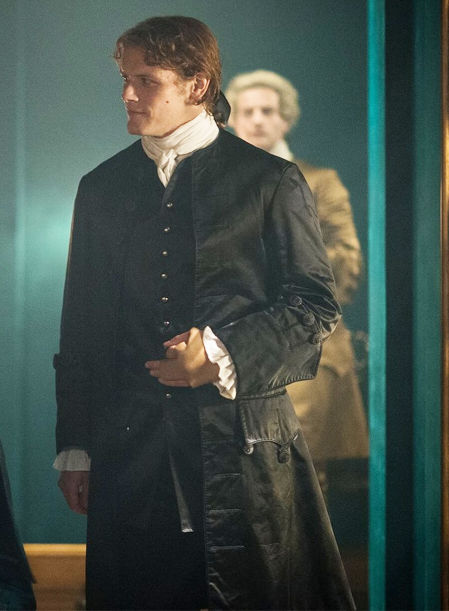 Sam Heughan Outlander S02 Jamie Fraser Black Coat