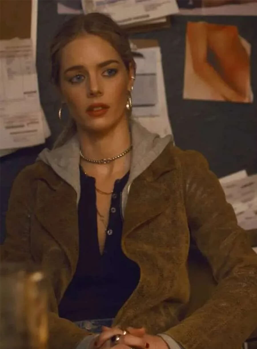 Samara Weaving Eenie Meanie 2025 Edie Brown Leather Coat