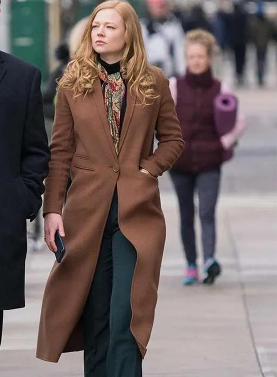 Sarah Snook Succession S01 Shiv Roy Brown Long Coat