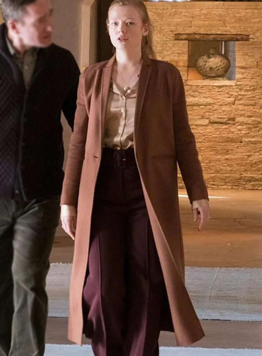 Sarah Snook Succession S01 Shiv Roy Brown Long Coat