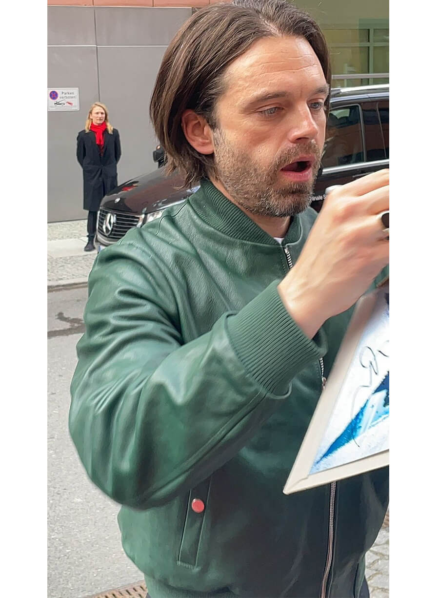 Sebastian Stan A Different Man Event Green Leather Jacket