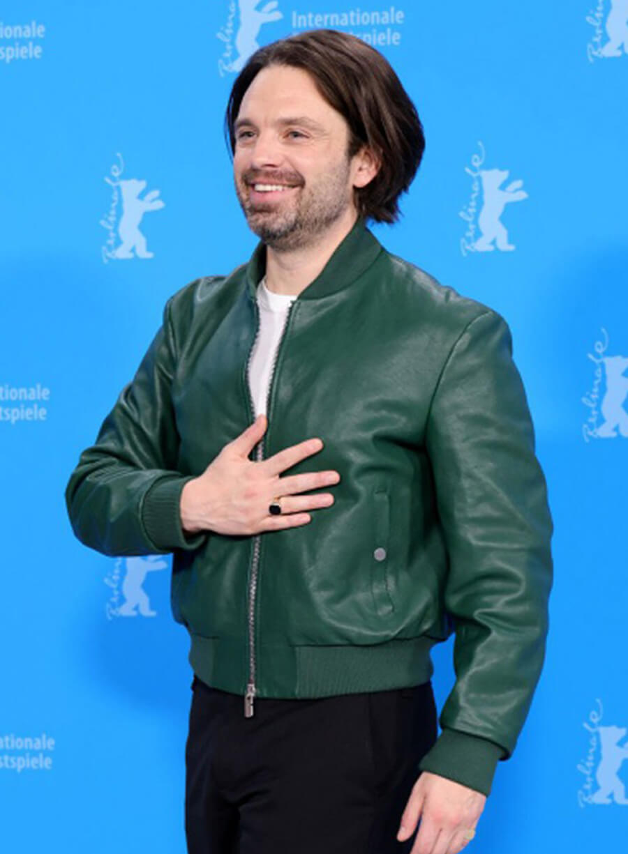 Sebastian Stan A Different Man Event Green Leather Jacket