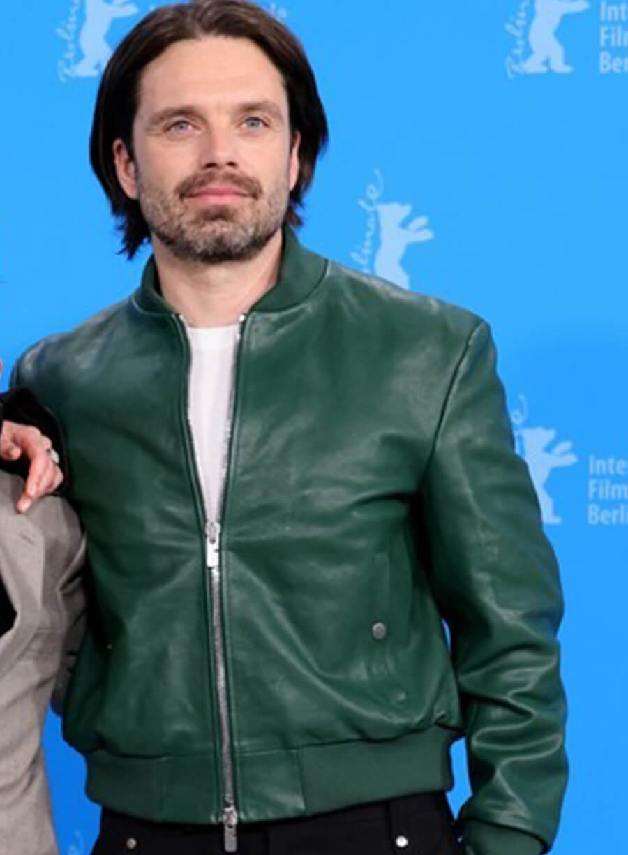 Sebastian Stan A Different Man Event Green Leather Jacket