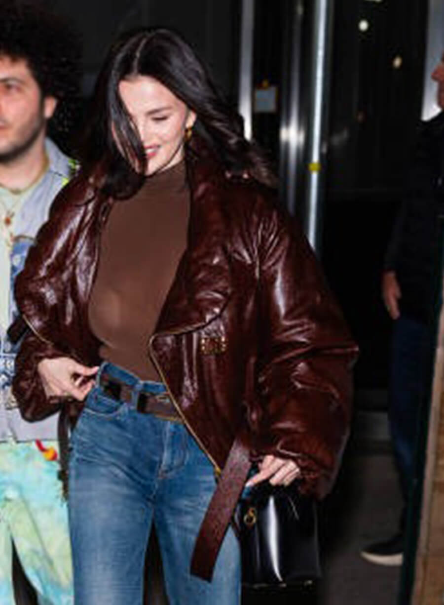 Selena Gomez Brown Leather Jacket