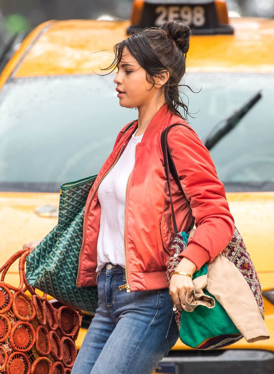 Selena Gomez Orange Bomber Jacket