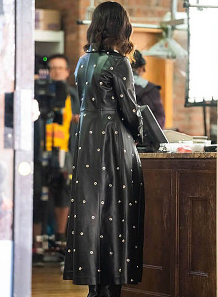 Selena Gomez Studded Black Leather Coat