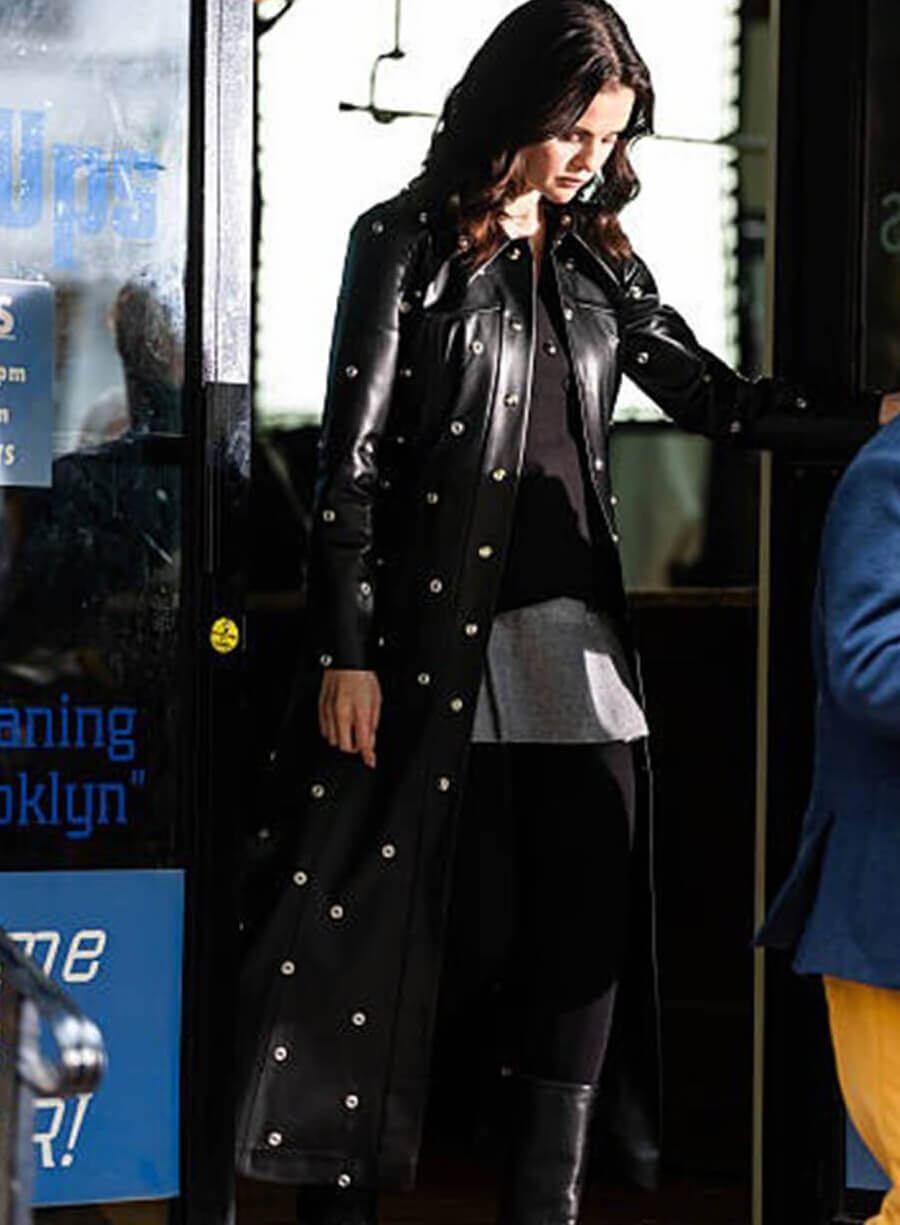Selena Gomez Studded Black Leather Coat