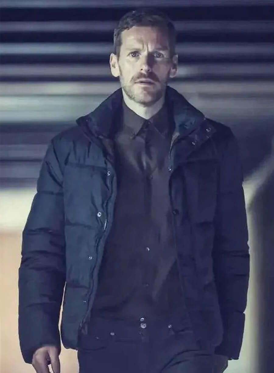 Shaun Evans Betrayal 2026 John Hughes Black Puffer Jacket