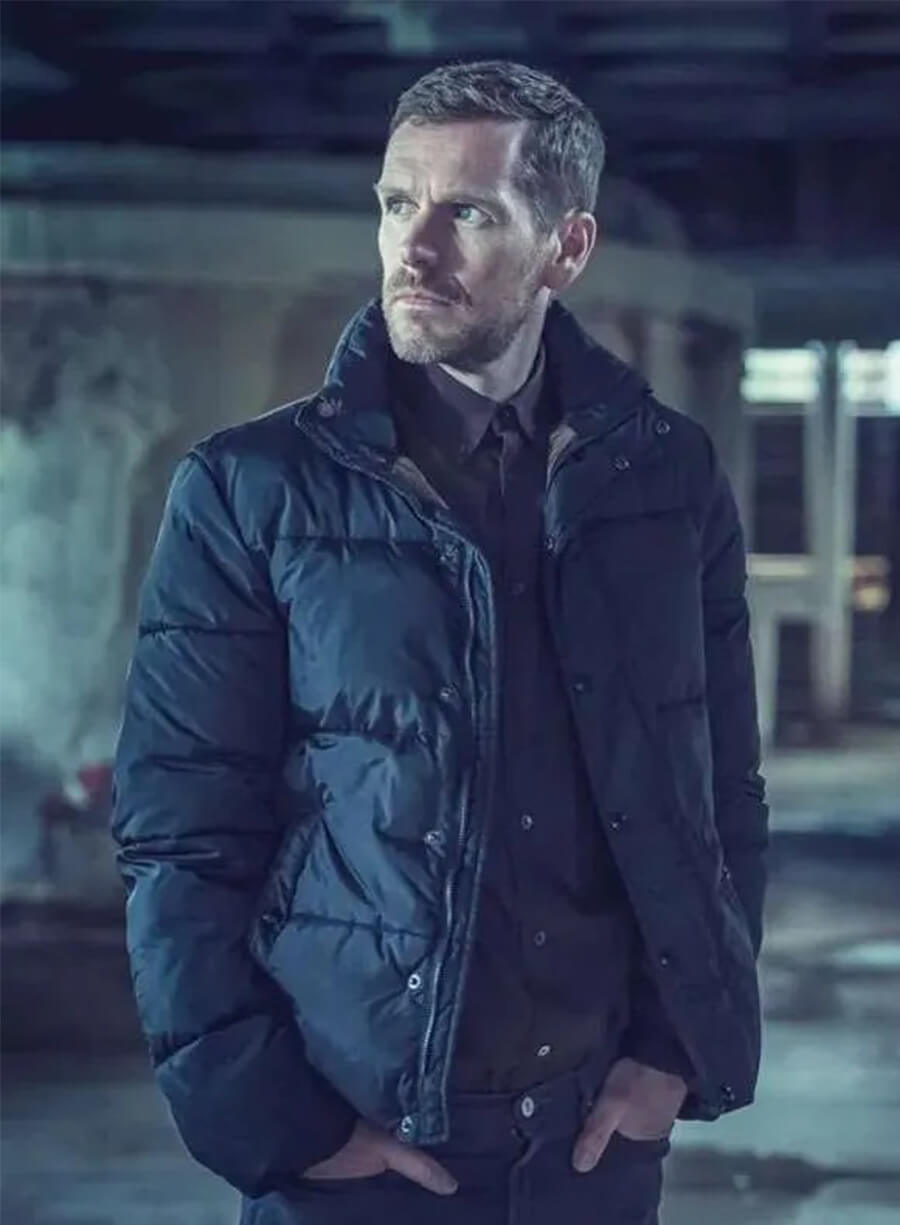 Shaun Evans Betrayal 2026 John Hughes Black Puffer Jacket