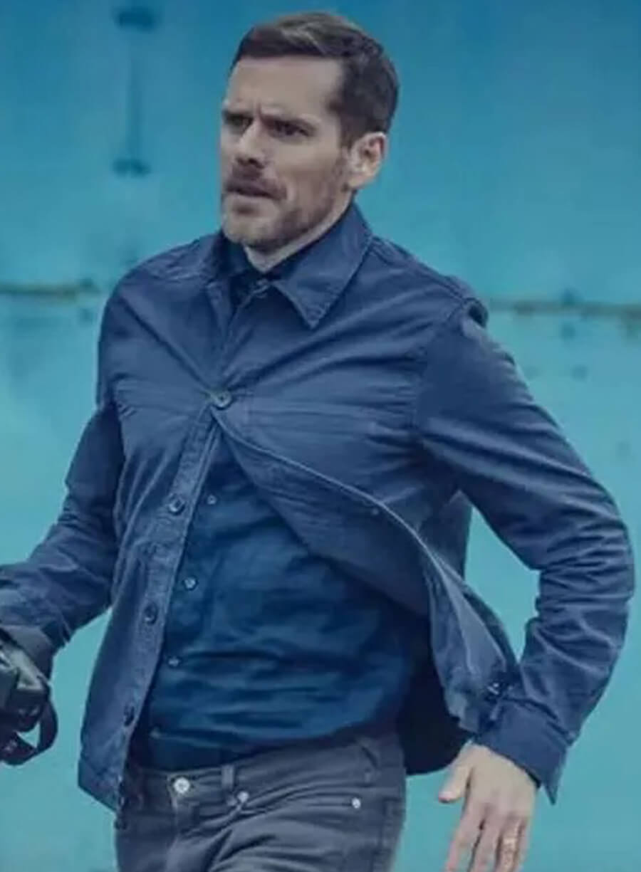 Shaun Evans Betrayal 2026 John Hughes Blue Cotton Jacket