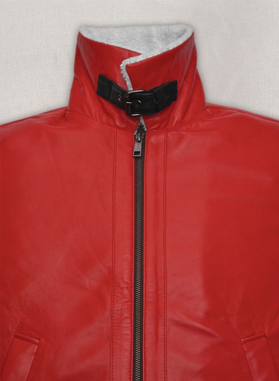 Spirited Ryan Reynolds Clint Briggs Red Shearling Leather Jacket