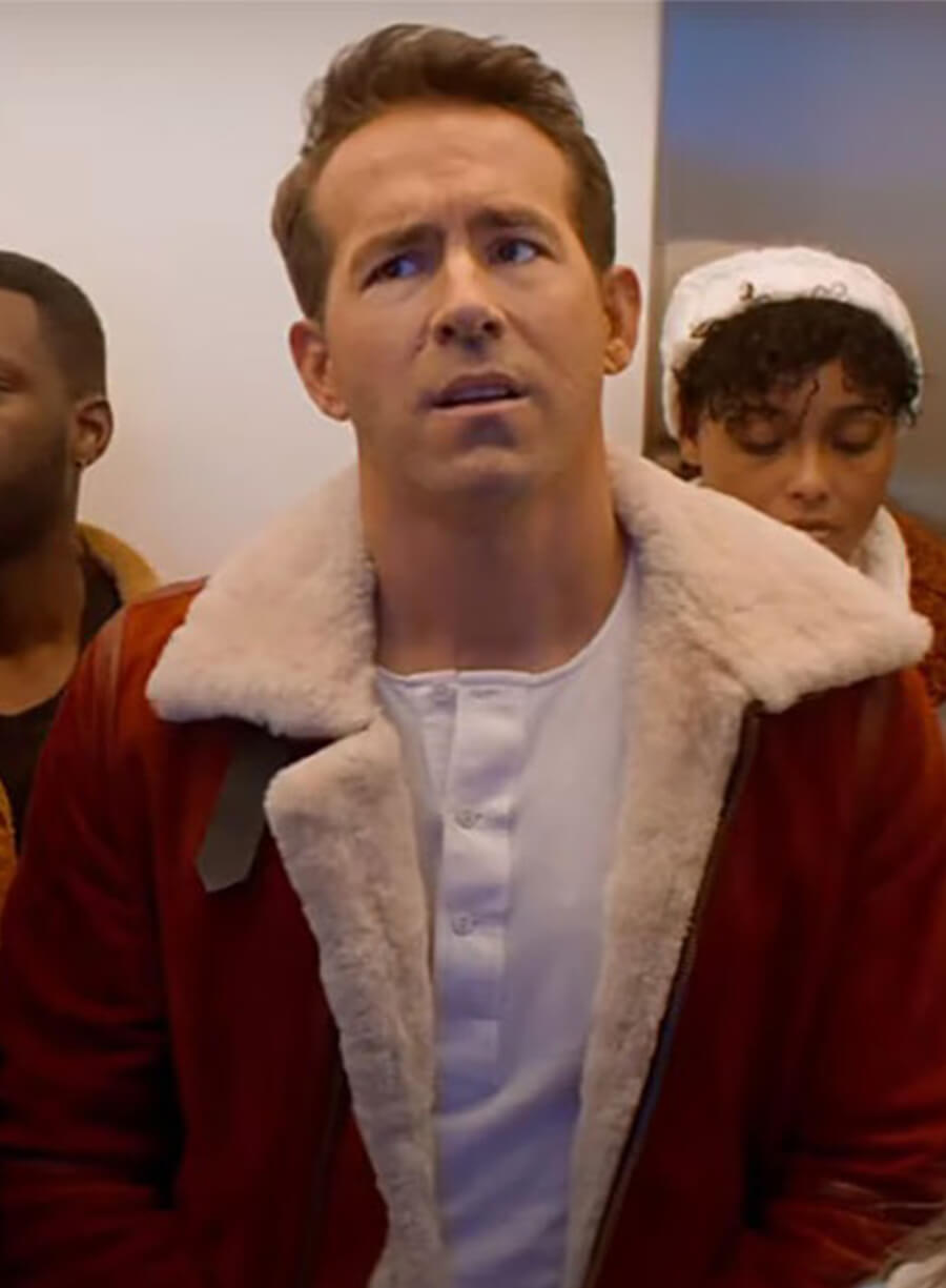 Spirited Ryan Reynolds Clint Briggs Red Shearling Leather Jacket