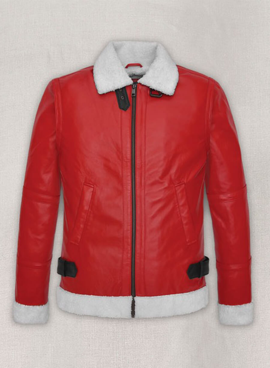 Spirited Ryan Reynolds Clint Briggs Red Shearling Leather Jacket