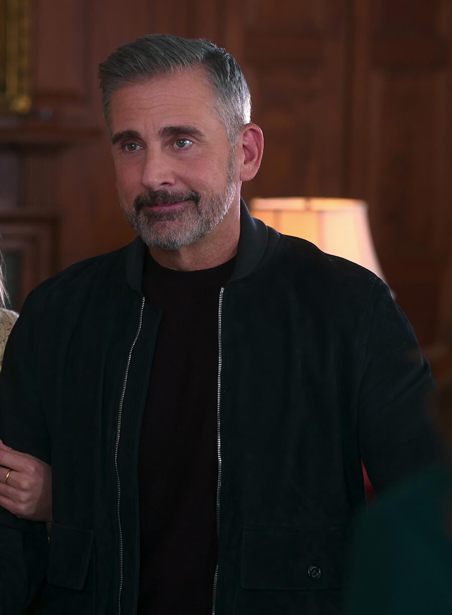 Steve Carell The Four Seasons Nick Black Suede Bomber Jacket
