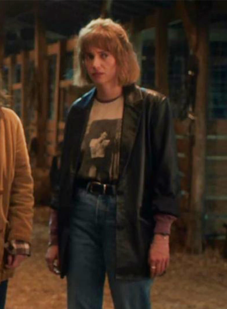 Stranger Things Joyce Byers Black Leather Coat