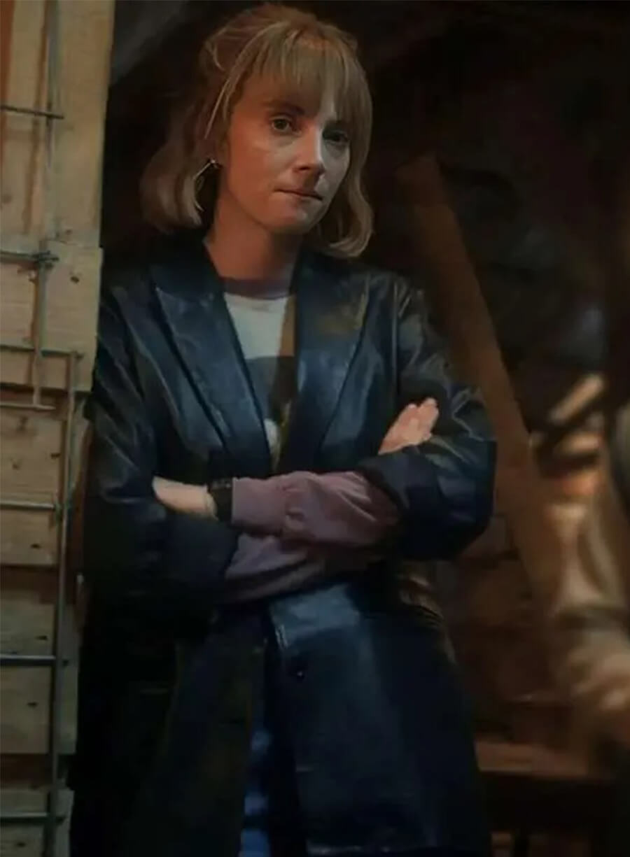 Stranger Things Joyce Byers Black Leather Coat
