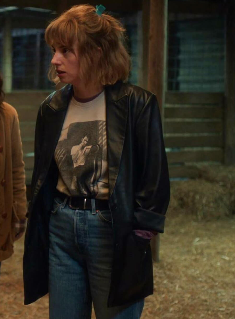 Stranger Things Joyce Byers Black Leather Coat
