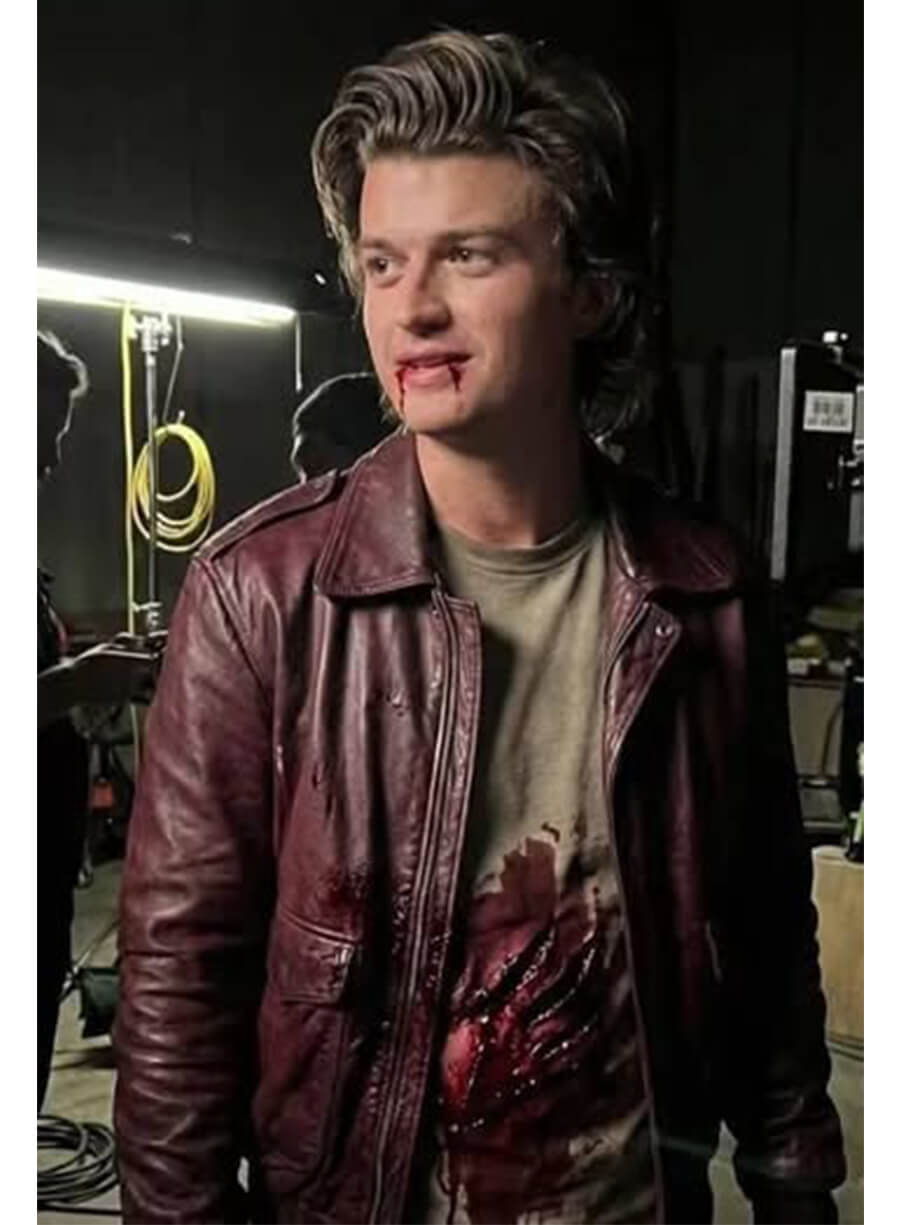Stranger Things S05 Steve Harrington Maroon Leather Jacket