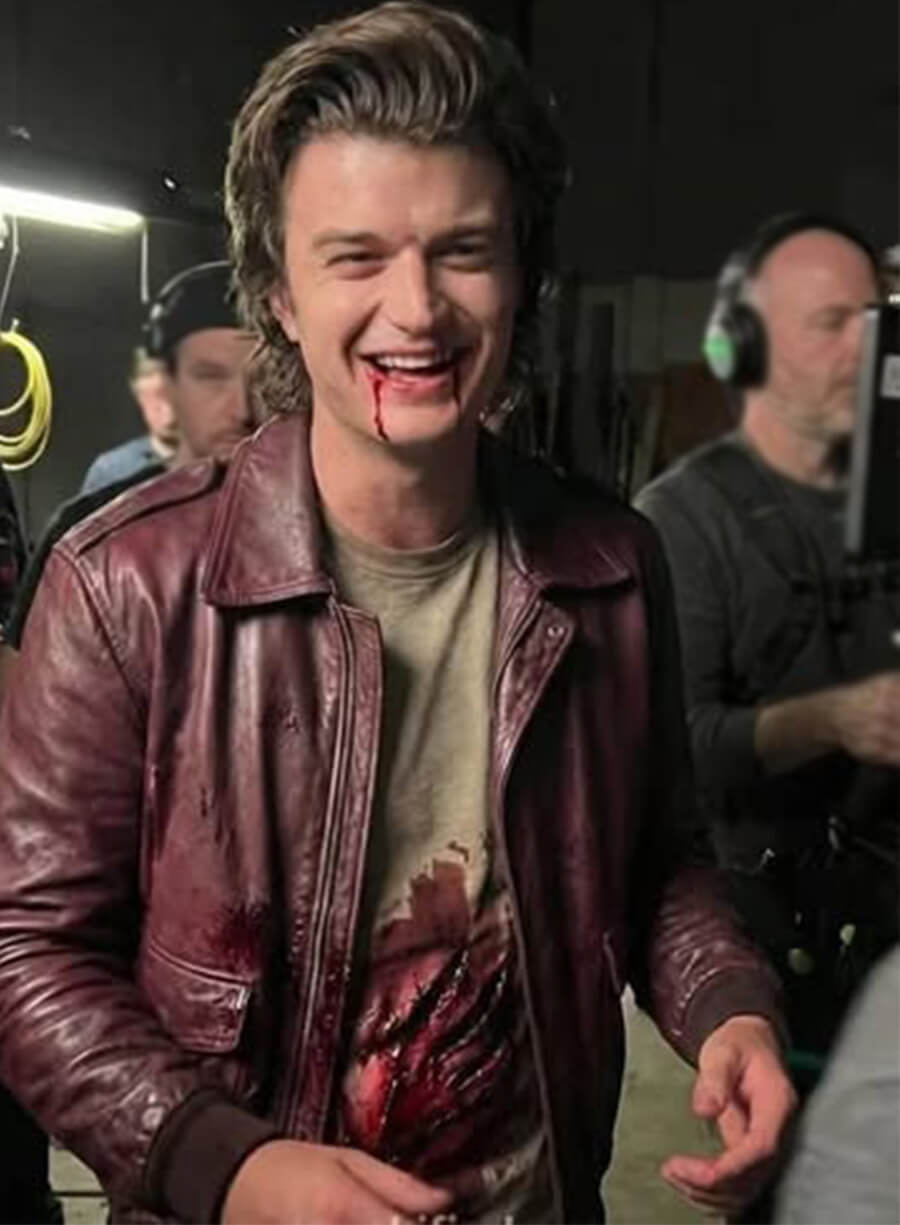 Stranger Things S05 Steve Harrington Maroon Leather Jacket