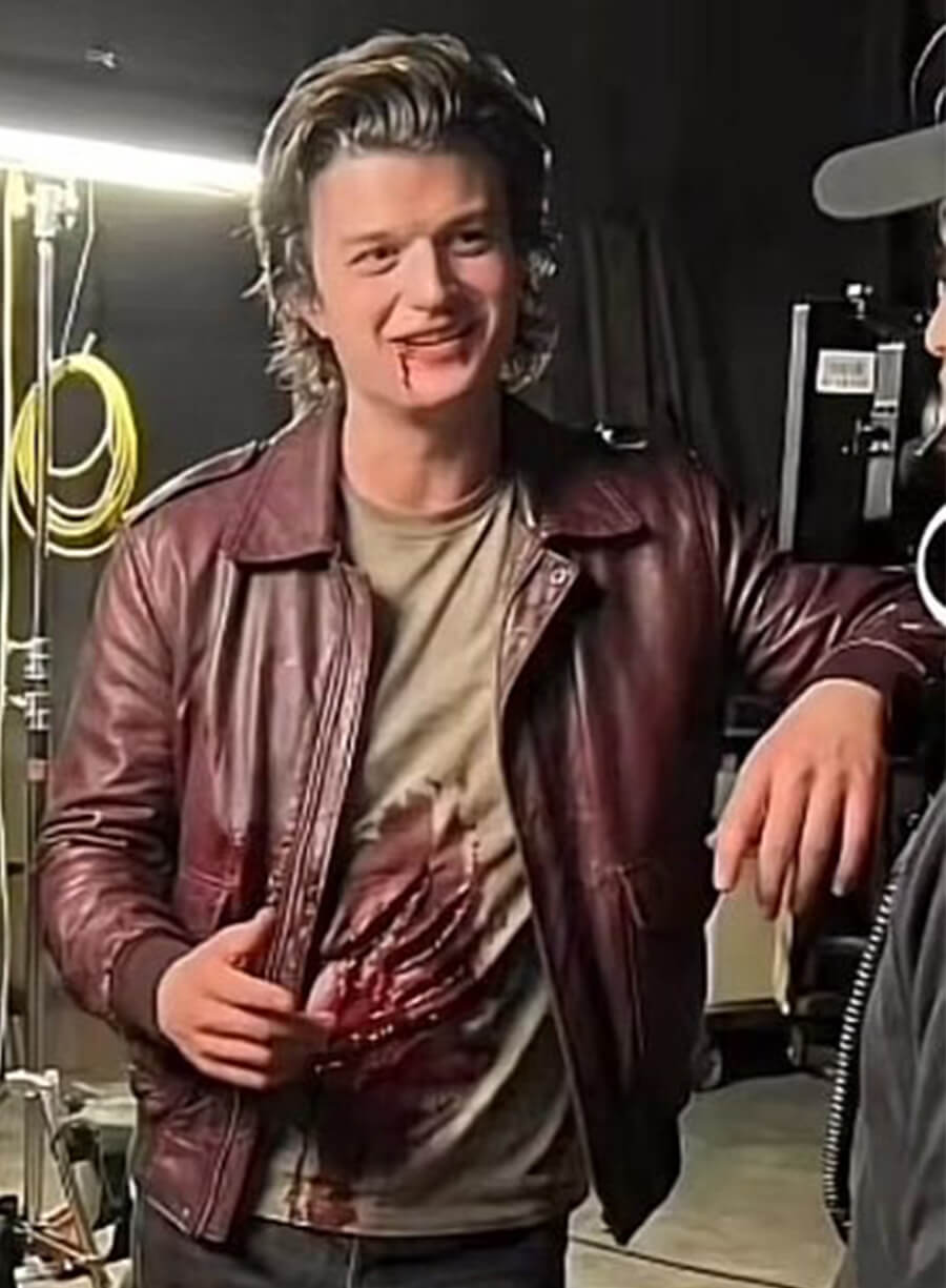 Stranger Things S05 Steve Harrington Maroon Leather Jacket